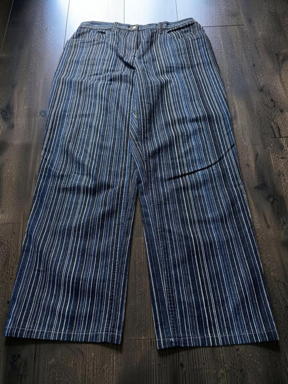 Christopher & Banks VTG Striped Denim Wide Leg Pants Size 10 Blue White Sailor